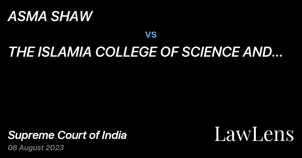Preview image for ASMA SHAW vs. THE ISLAMIA COLLEGE OF SCIENCE AND COMMERCE SRINAGAR KASHMIR