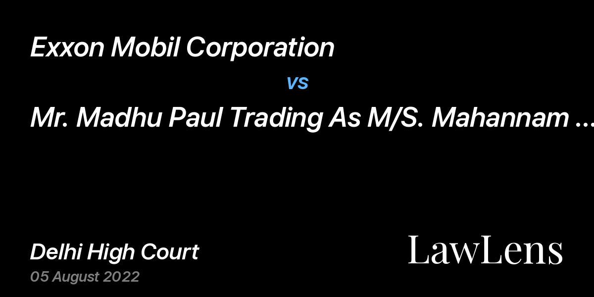 Preview image for Exxon Mobil Corporation vs. Mr. Madhu Paul Trading As M/S. Mahannam Mobil House