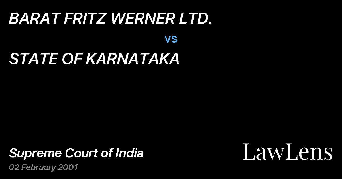 Preview image for BARAT FRITZ WERNER LTD. vs. STATE OF KARNATAKA