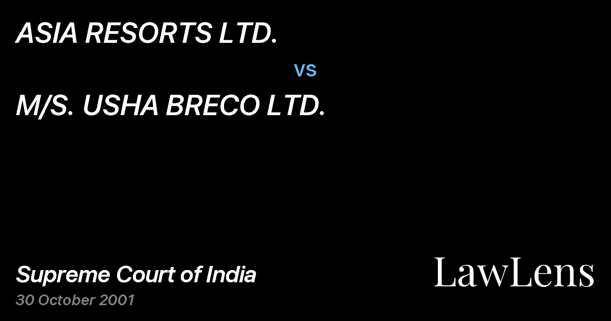 Preview image for ASIA RESORTS LTD. vs. M/S. USHA BRECO LTD.
