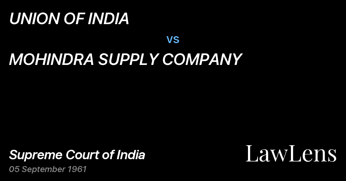 Preview image for UNION OF INDIA vs. MOHINDRA SUPPLY COMPANY