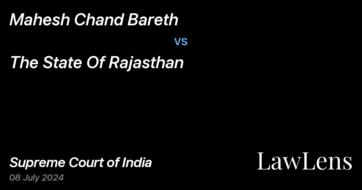 Preview image for MAHESH CHAND BARETH  vs. THE STATE OF RAJASTHAN