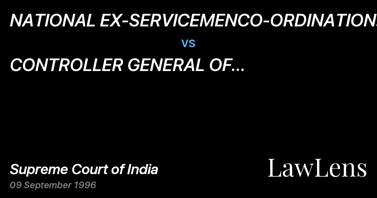 Preview image for NATIONAL EX-SERVICEMENCO-ORDINATION COMMITTEE ETC.ETC. vs. CONTROLLER GENERAL OF DEFENCEACCOUNTS AND OTHERS