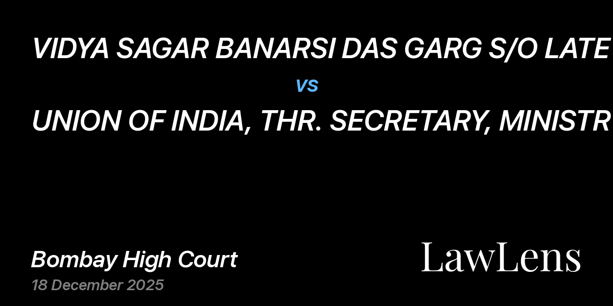 Preview image for VIDYA SAGAR BANARSI DAS GARG S/O LATE SHRI BANARSI DAS vs. UNION OF INDIA, THR. SECRETARY, MINISTRY OF HOME AFFAIRS, NEW DELHI AND ORS.