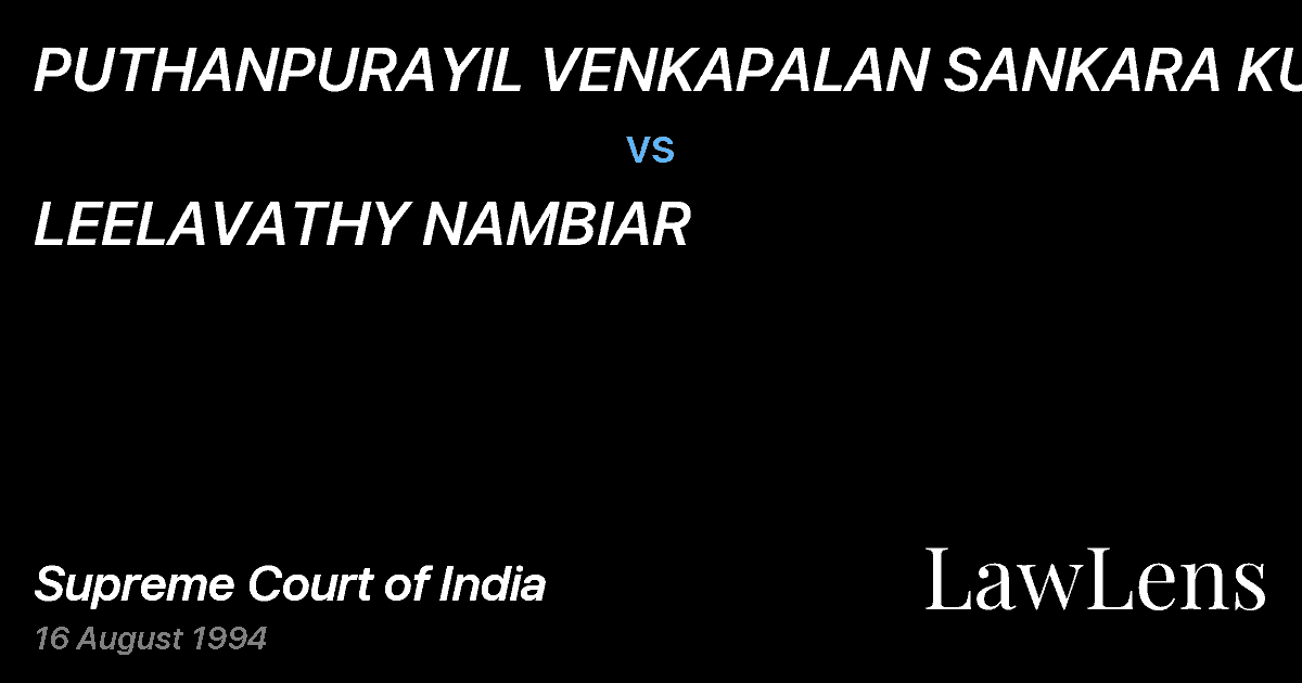 Preview image for PUTHANPURAYIL VENKAPALAN SANKARA KURUP vs. LEELAVATHY NAMBIAR