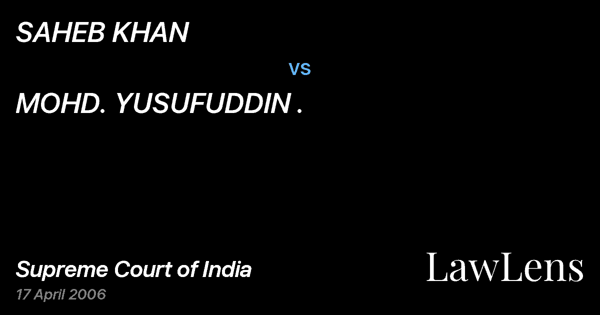 Preview image for SAHEB KHAN vs. MOHD. YUSUFUDDIN .