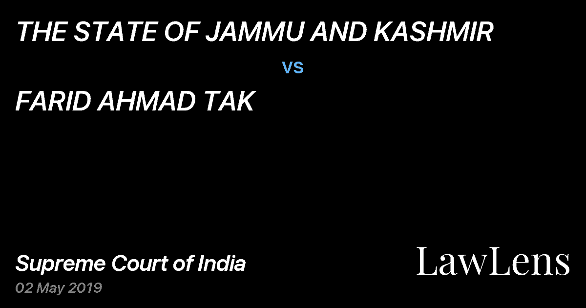 Preview image for THE STATE OF JAMMU AND KASHMIR vs. FARID AHMAD TAK