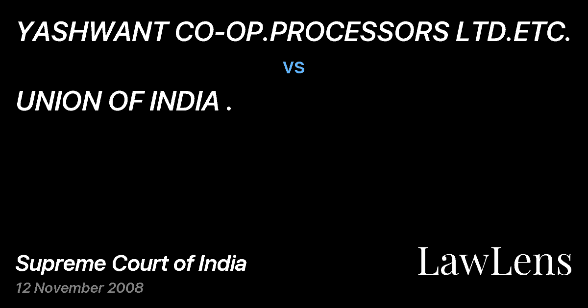 Preview image for YASHWANT CO-OP.PROCESSORS LTD.ETC. vs. UNION OF INDIA .