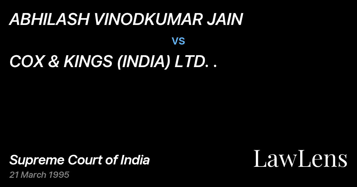 Preview image for ABHILASH VINODKUMAR JAIN vs. COX & KINGS (INDIA) LTD. .