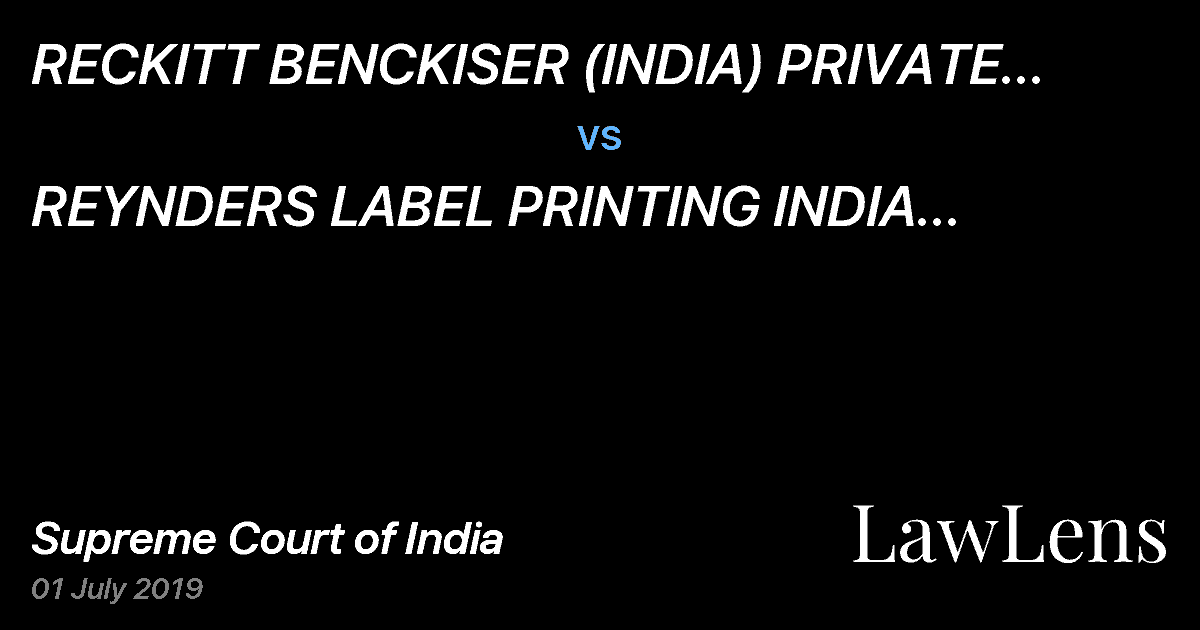 Preview image for RECKITT BENCKISER (INDIA) PRIVATE LIMITED vs. REYNDERS LABEL PRINTING INDIA PRIVATE LIMITED