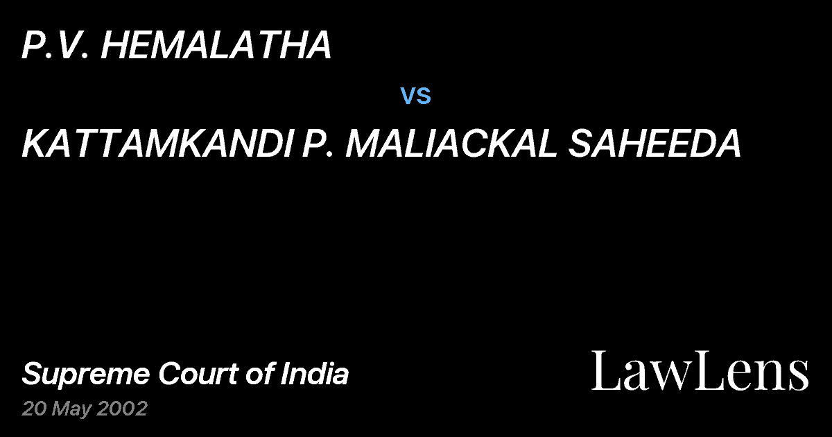 Preview image for P.V. HEMALATHA vs. KATTAMKANDI P. MALIACKAL SAHEEDA