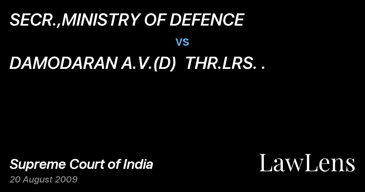 Preview image for SECR.,MINISTRY OF DEFENCE vs. DAMODARAN A.V.(D)  THR.LRS. .