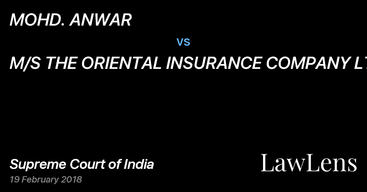 Preview image for MOHD. ANWAR vs. M/S THE ORIENTAL INSURANCE COMPANY LTD