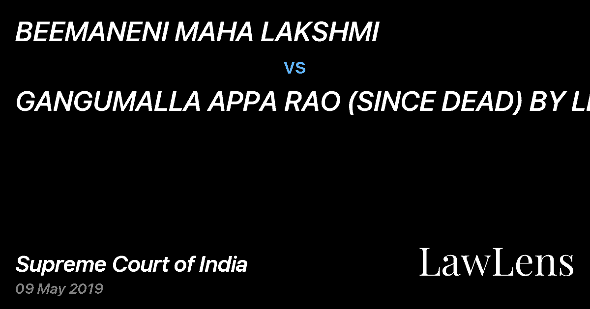 Preview image for BEEMANENI MAHA LAKSHMI vs. GANGUMALLA APPA RAO (SINCE DEAD) BY LRS.