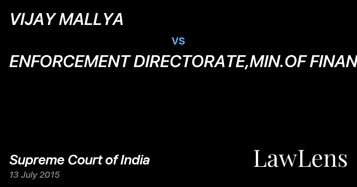 Preview image for VIJAY MALLYA vs. ENFORCEMENT DIRECTORATE,MIN.OF FINANCE.