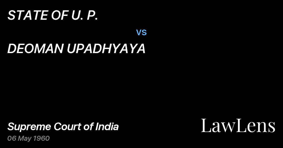 Preview image for STATE OF U. P. vs. DEOMAN UPADHYAYA