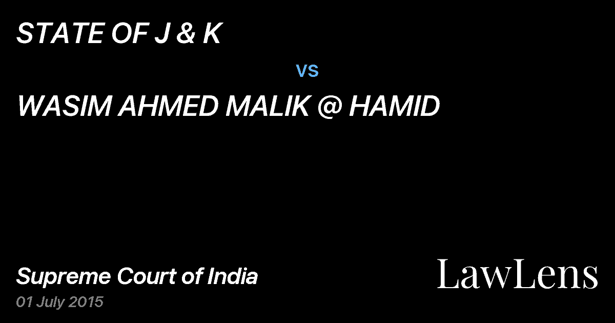 Preview image for STATE OF J & K vs. WASIM AHMED MALIK @ HAMID