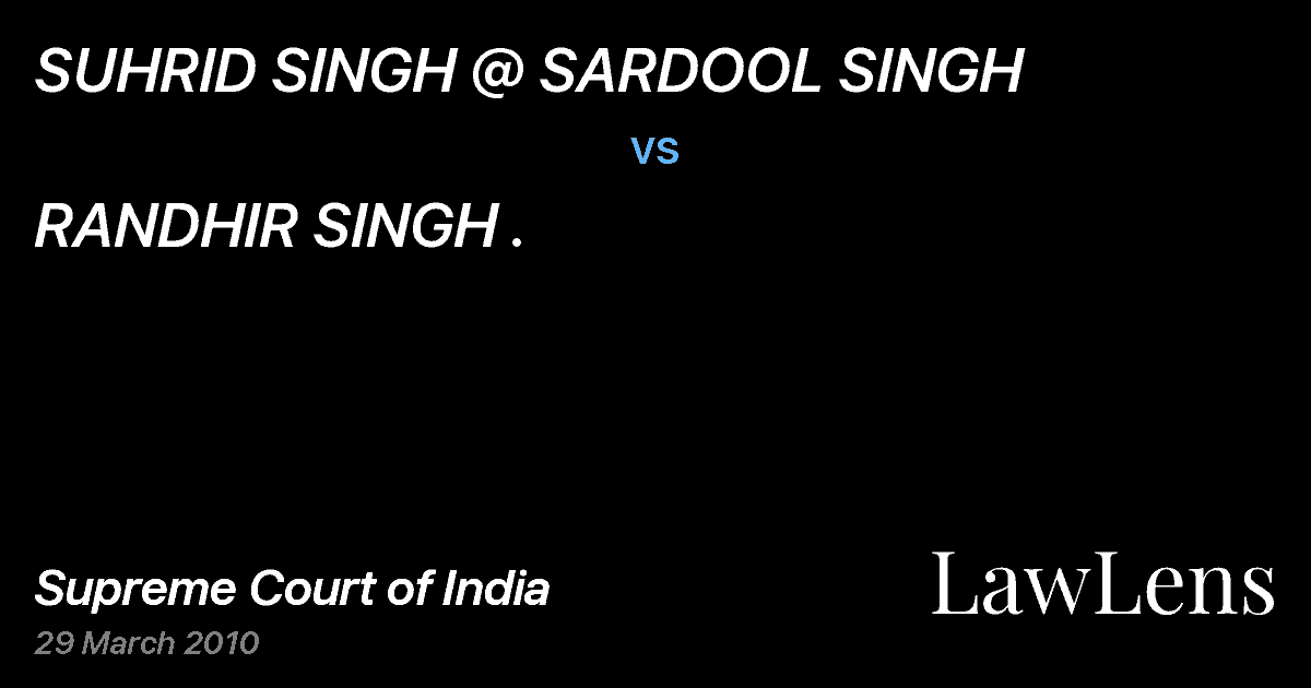 Preview image for SUHRID SINGH @ SARDOOL SINGH vs. RANDHIR SINGH .