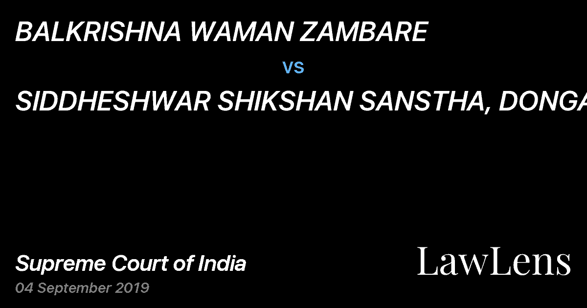 Preview image for BALKRISHNA WAMAN ZAMBARE vs. SIDDHESHWAR SHIKSHAN SANSTHA, DONGARSONI