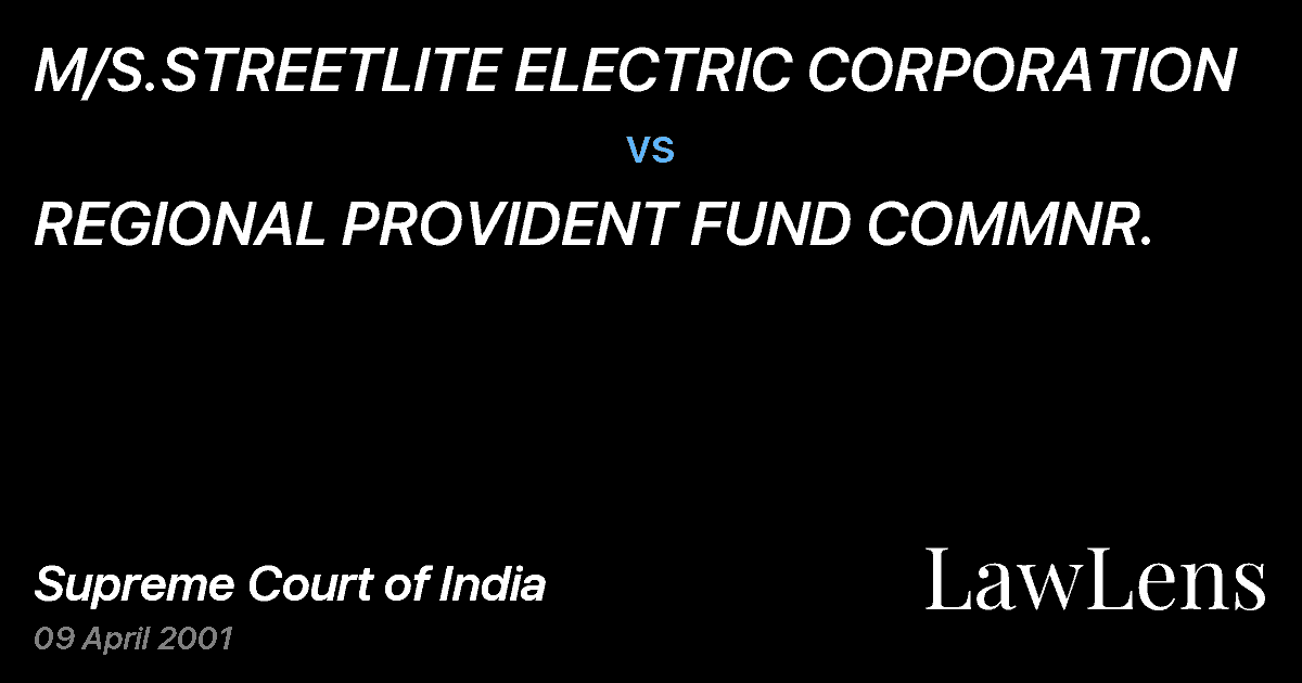 Preview image for M/S.STREETLITE ELECTRIC CORPORATION vs. REGIONAL PROVIDENT FUND COMMNR.