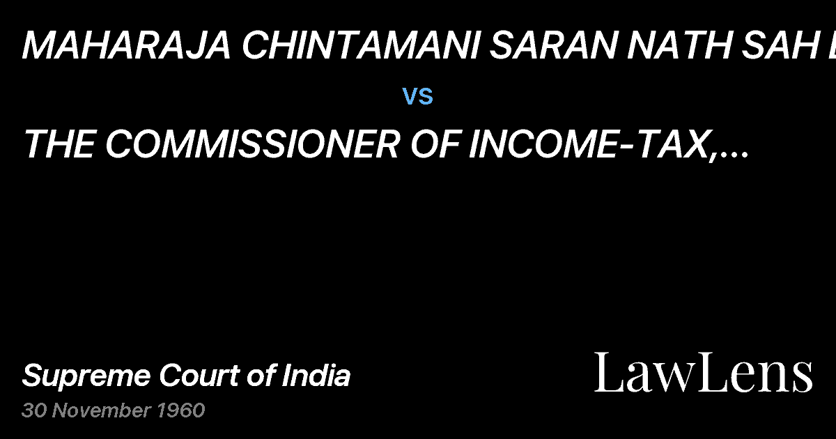 Preview image for MAHARAJA CHINTAMANI SARAN NATH SAH DEO vs. THE COMMISSIONER OF INCOME-TAX, BIHAR & ORISSA