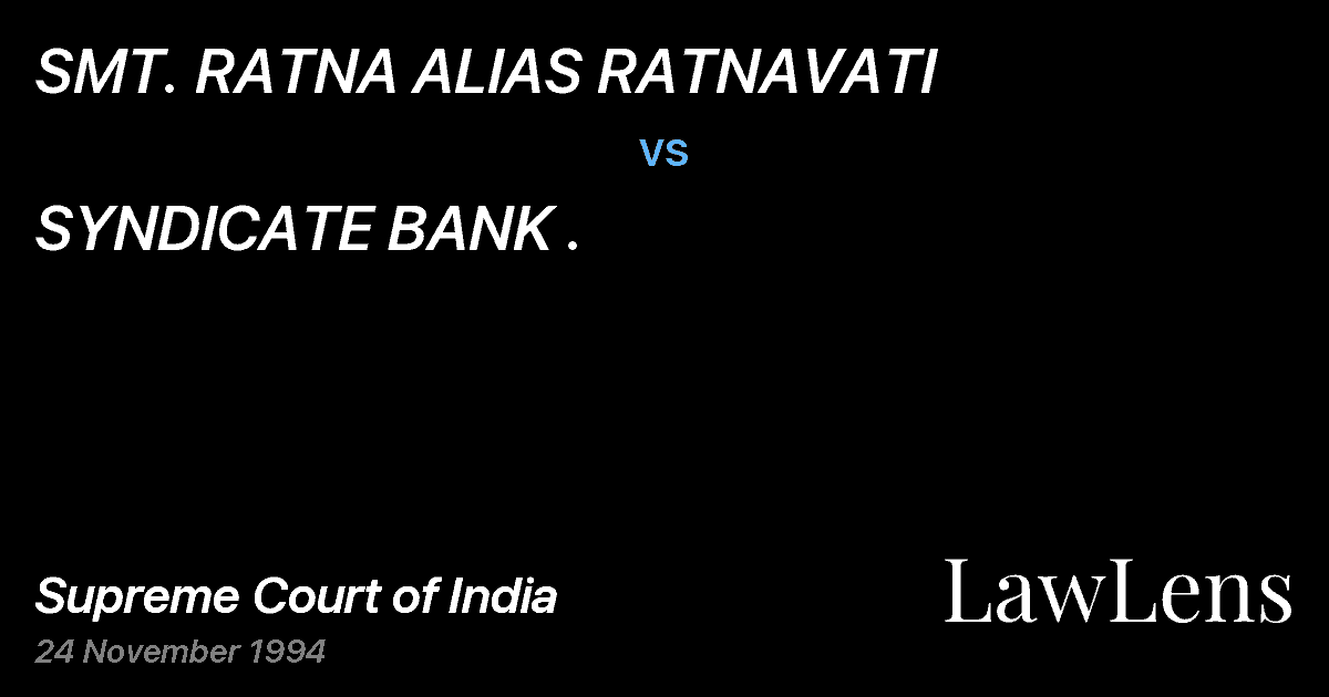Preview image for SMT. RATNA ALIAS RATNAVATI vs. SYNDICATE BANK .