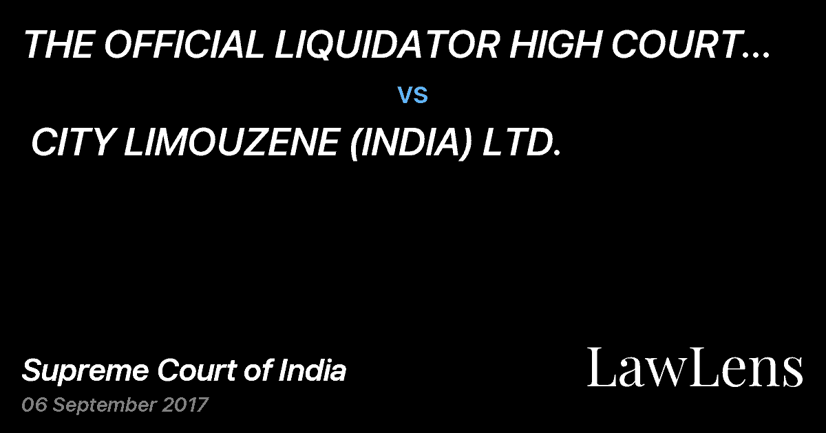 Preview image for THE OFFICIAL LIQUIDATOR HIGH COURT BOMBAY  vs.  CITY LIMOUZENE (INDIA) LTD.
