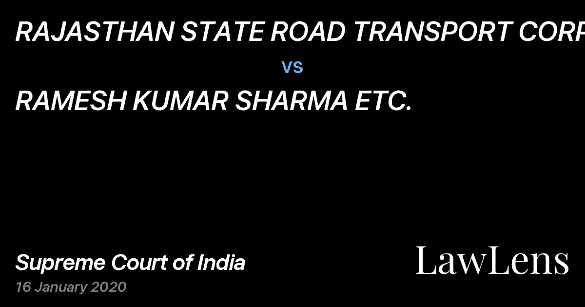 Preview image for RAJASTHAN STATE ROAD TRANSPORT CORP . MANAGING DIRECTOR vs. RAMESH KUMAR SHARMA ETC.