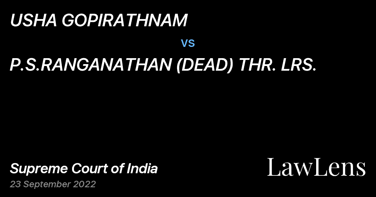 Preview image for USHA GOPIRATHNAM vs. P.S.RANGANATHAN (DEAD) THR. LRS.