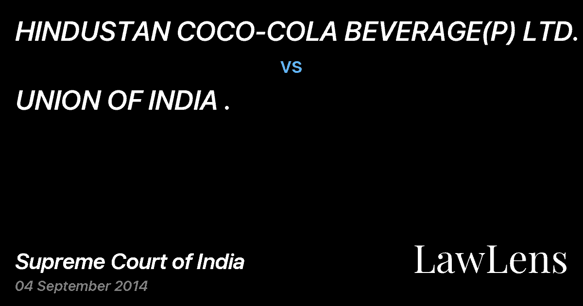 Preview image for HINDUSTAN COCO-COLA BEVERAGE(P) LTD. vs. UNION OF INDIA .