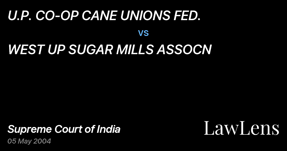 Preview image for U.P. CO-OP CANE UNIONS FED. vs. WEST UP SUGAR MILLS ASSOCN