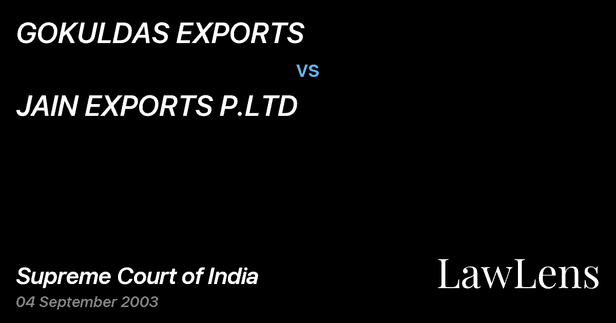 Preview image for GOKULDAS EXPORTS vs. JAIN EXPORTS P.LTD