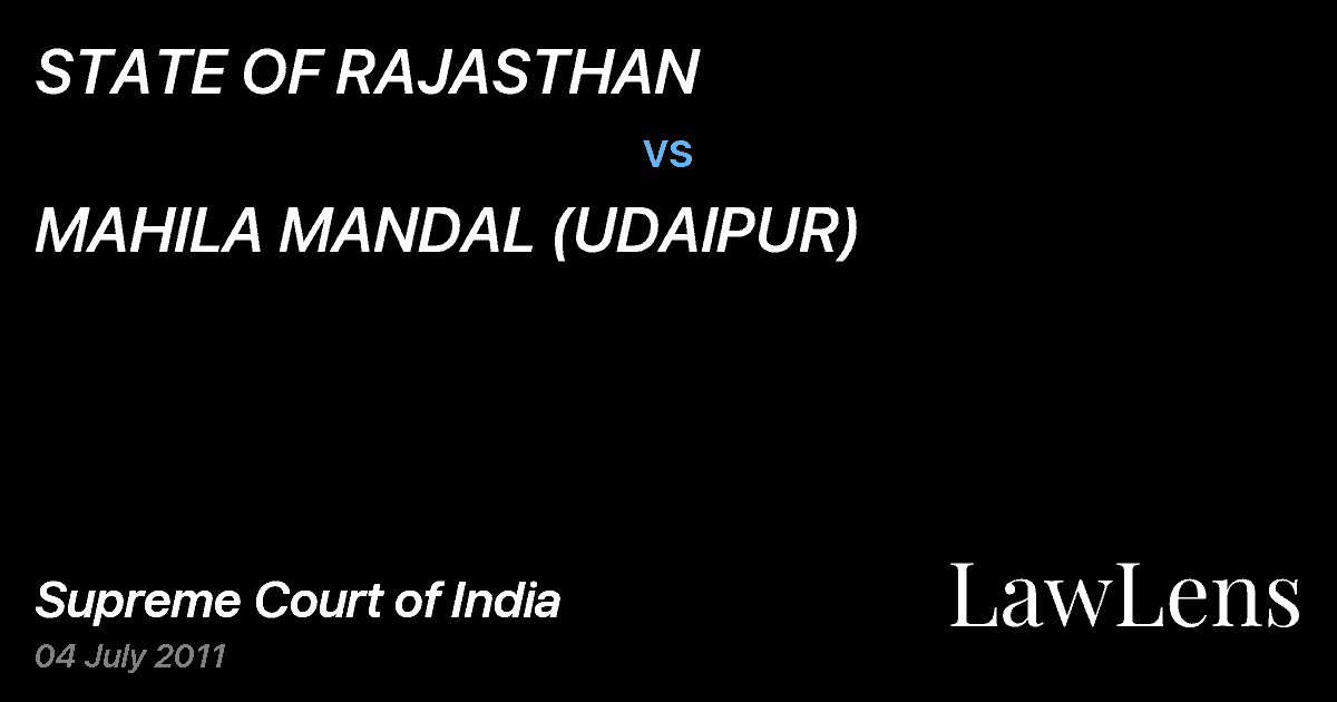 Preview image for STATE OF RAJASTHAN vs. MAHILA MANDAL (UDAIPUR)