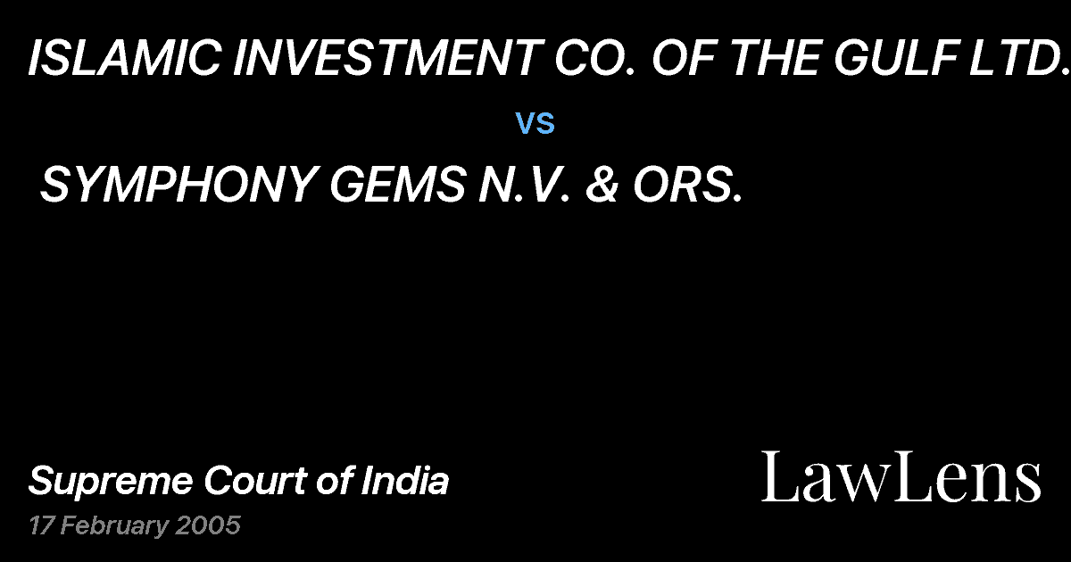 Preview image for ISLAMIC INVESTMENT CO. OF THE GULF LTD.  vs.  SYMPHONY GEMS N.V. & ORS.