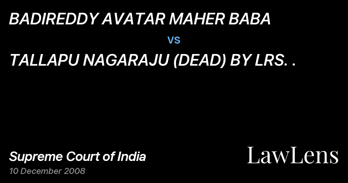 Preview image for BADIREDDY AVATAR MAHER BABA vs. TALLAPU NAGARAJU (DEAD) BY LRS. .