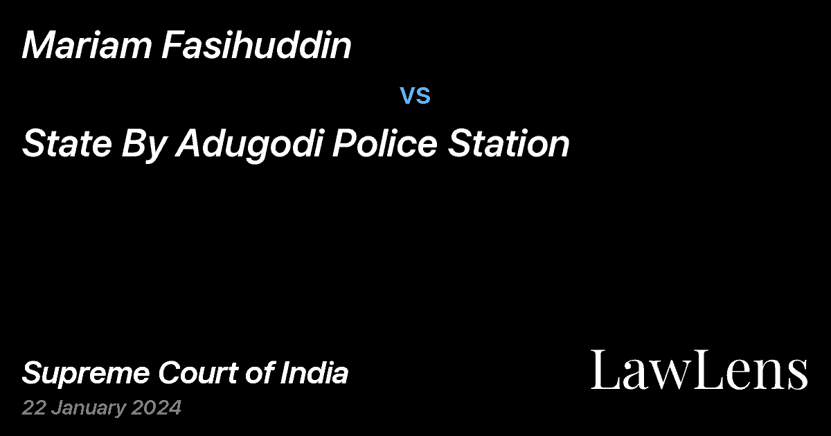 Preview image for Mariam Fasihuddin vs. State By Adugodi Police Station