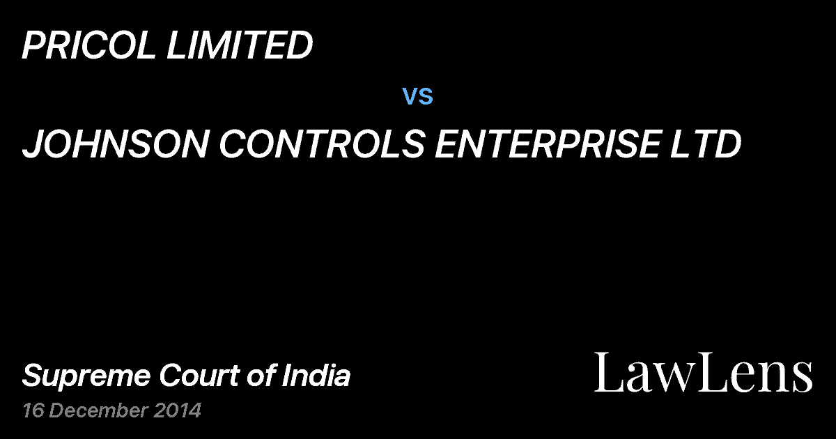 Preview image for PRICOL LIMITED vs. JOHNSON CONTROLS ENTERPRISE LTD