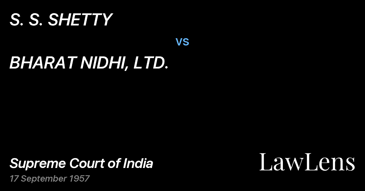 Preview image for S. S. SHETTY vs. BHARAT NIDHI, LTD.