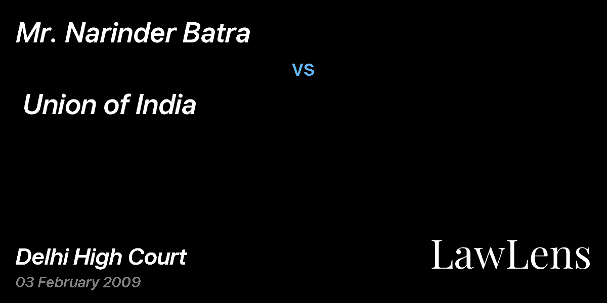 Preview image for Mr. Narinder Batra  vs.  Union of India
