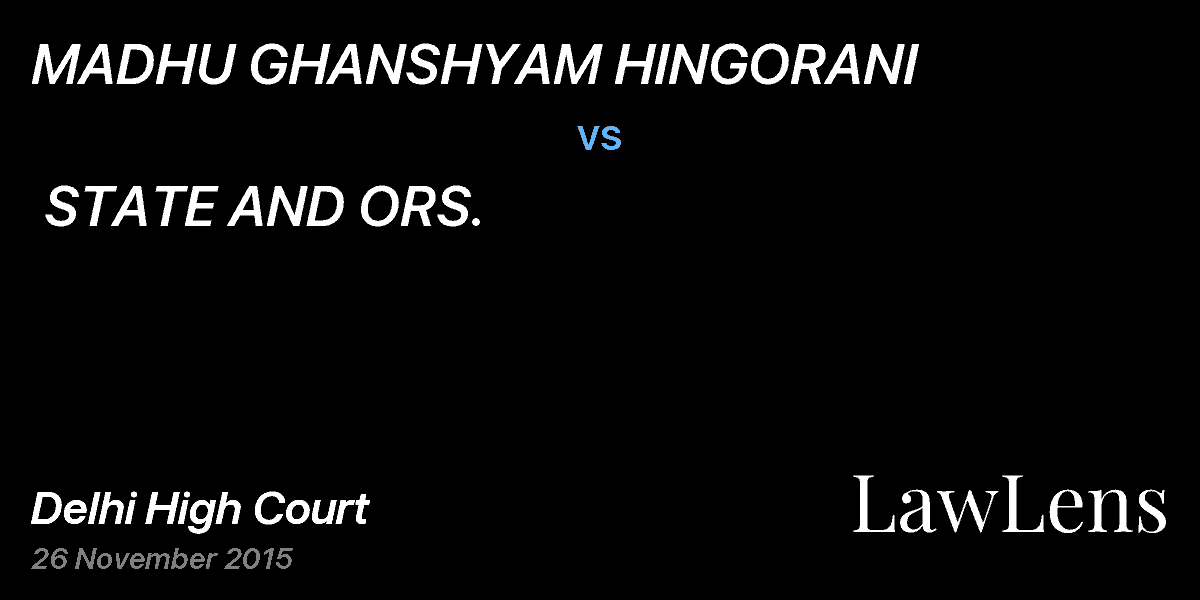 Preview image for MADHU GHANSHYAM HINGORANI  vs.  STATE AND ORS.