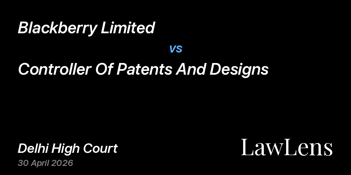 Preview image for Blackberry Limited vs. Controller Of Patents And Designs