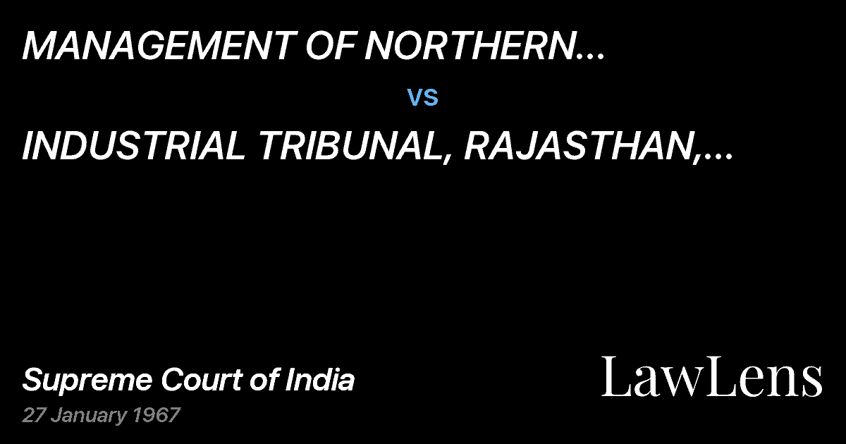 Preview image for MANAGEMENT OF NORTHERN RAILWAYCO-OPERATIVE SOCIETY LTD. vs. INDUSTRIAL TRIBUNAL, RAJASTHAN, JAIPUR AND ANR.