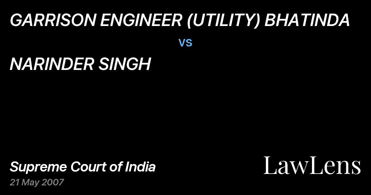 Preview image for GARRISON ENGINEER (UTILITY) BHATINDA vs. NARINDER SINGH