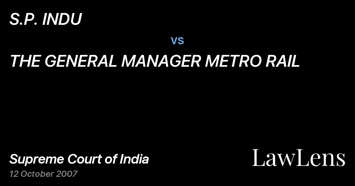 Preview image for S.P. INDU vs. THE GENERAL MANAGER METRO RAIL