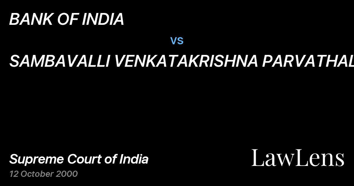 Preview image for BANK OF INDIA vs. SAMBAVALLI VENKATAKRISHNA PARVATHALU