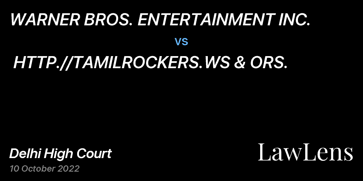 Preview image for WARNER BROS. ENTERTAINMENT INC.  vs.  HTTP.//TAMILROCKERS.WS & ORS.