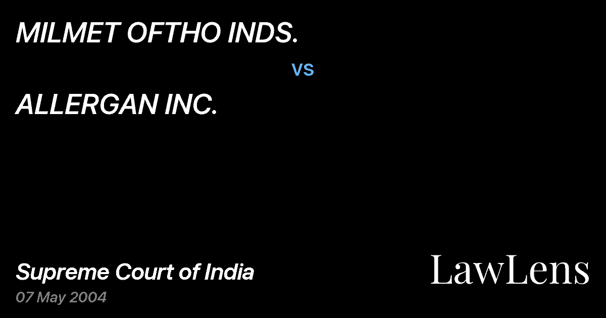 Preview image for MILMET OFTHO INDS. vs. ALLERGAN INC.
