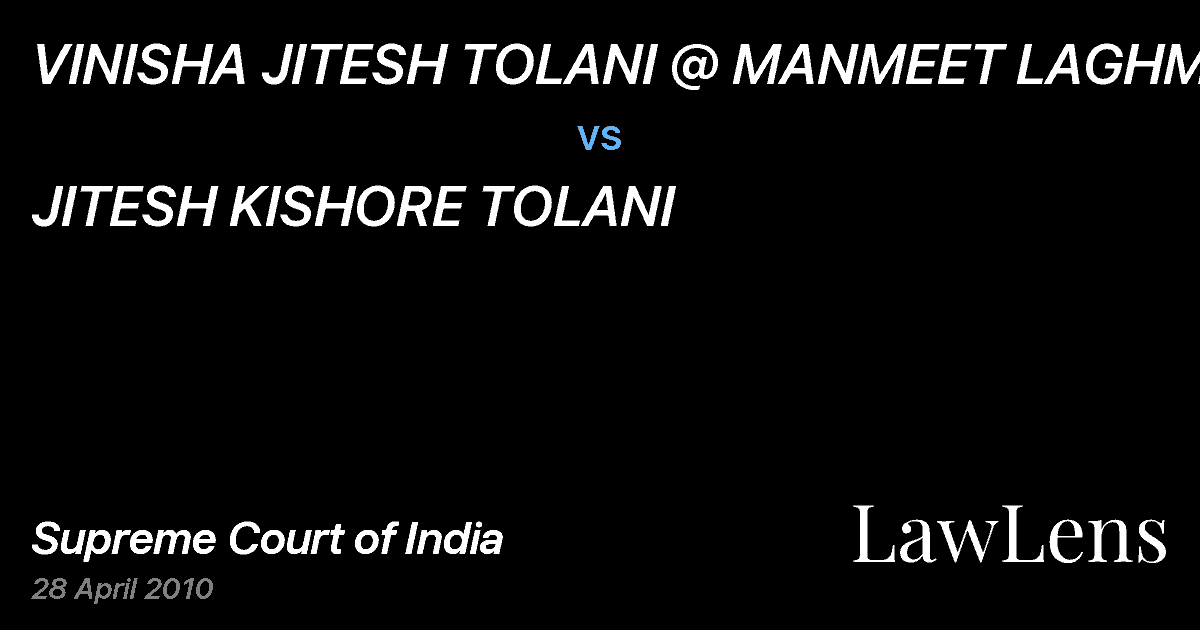 Preview image for VINISHA JITESH TOLANI @ MANMEET LAGHMANI vs. JITESH KISHORE TOLANI