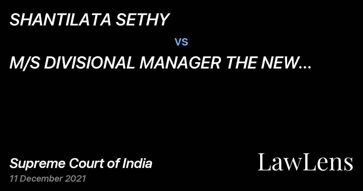 Preview image for SHANTILATA SETHY vs. M/S DIVISIONAL MANAGER THE NEW INDIA ASSURANCE COMPANY LTD