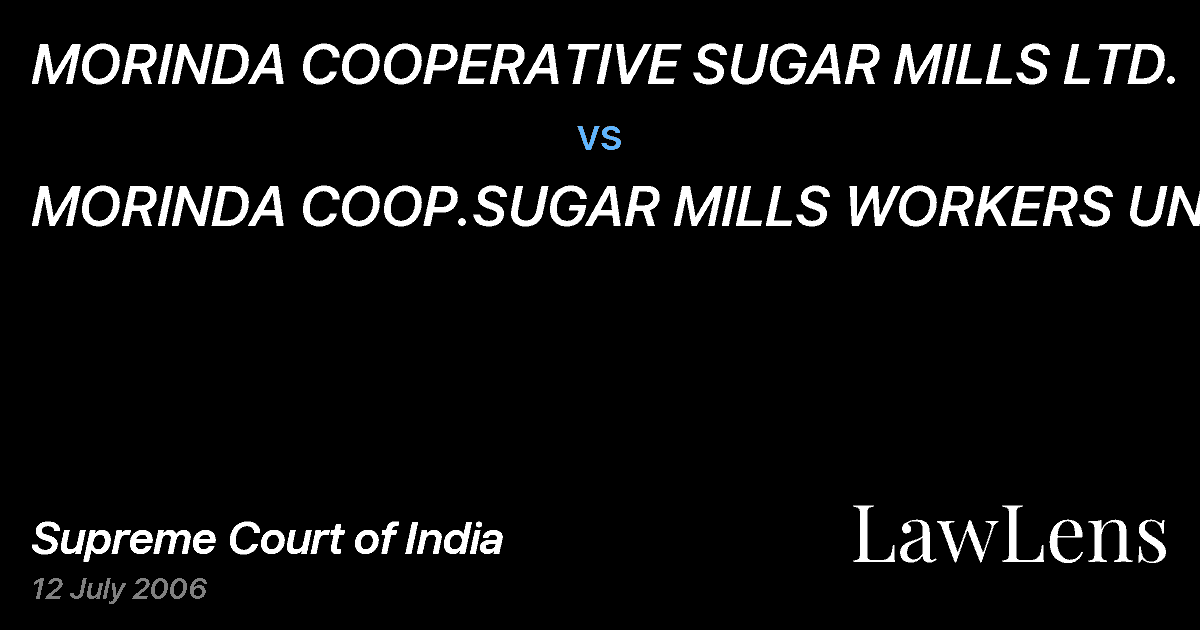 Preview image for MORINDA COOPERATIVE SUGAR MILLS LTD. vs. MORINDA COOP.SUGAR MILLS WORKERS UNION